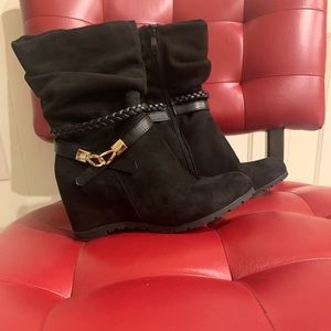 Anthropologie hidden heel black ankle boots